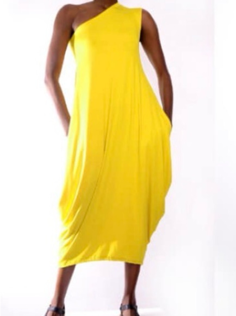 Asymmetrical One-Shoulder Bright Yellow Midi Dress